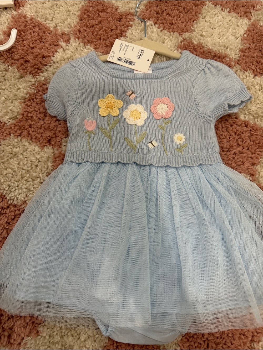 Gymboree Light Blue Knit & Tulle Floral Dress with Bee Applique